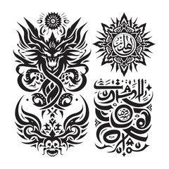 Islamic Tattoos tribal designs bundle collection in a white background
