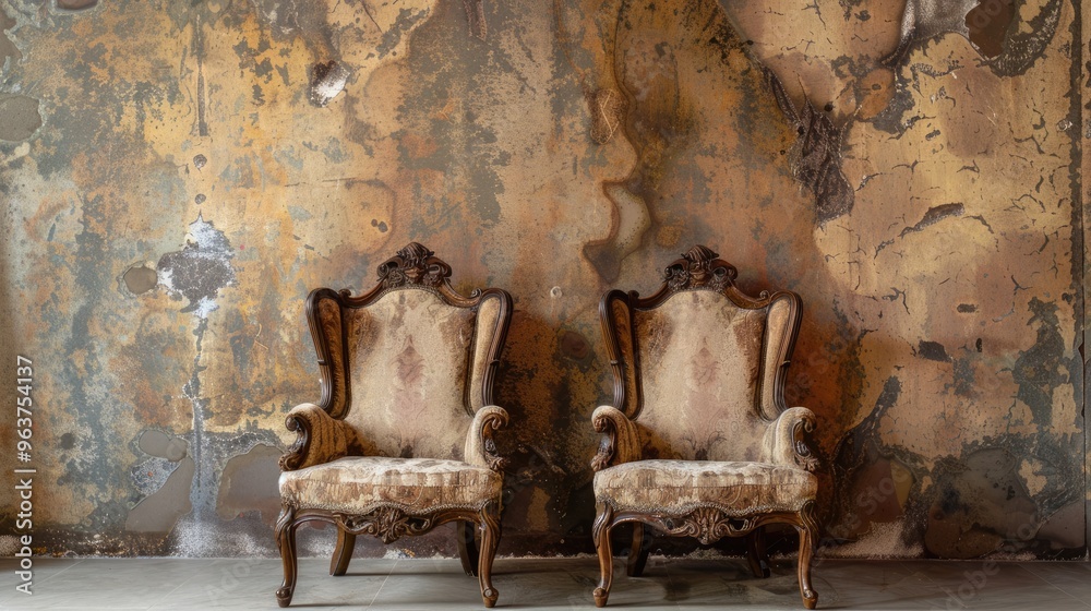 Canvas Prints antique chairs with vintage backdrop and empty space for text