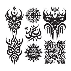 Fototapeta premium Islamic Tattoos tribal designs bundle collection in a white background 