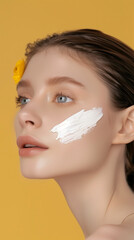 Face Cream, Beautiful Young Women Applying
Cream on Face