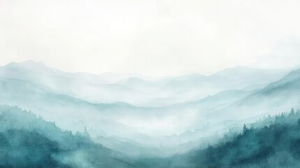 Obraz premium Watercolor landscape with soft, blurry edges, exuding a sense of calm amidst the haze