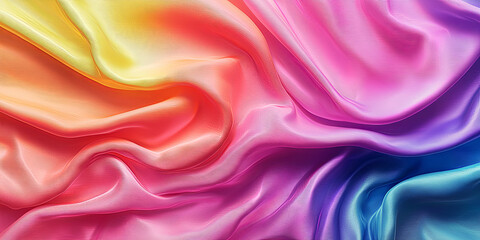 Obraz premium Rainbow flag made of silk, smooth wavy surface, generative AI