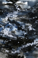 Sea surface. Watercolor and mixed media. 