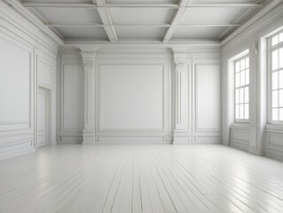 Obraz premium Empty White Room with Molding and Windows