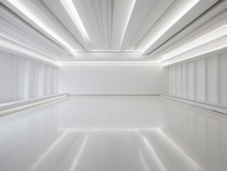 Fototapeta premium A Minimalist White Room with Geometric Ceiling and Smooth Floor