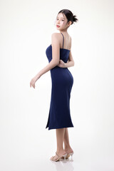 Fototapeta premium Beautiful young Asian woman with K beauty style makeup and perfect skin on isolated white background. Facial and skin care concept for commercial advertising.