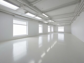 Empty White Room with Windows and Exposed Pipes