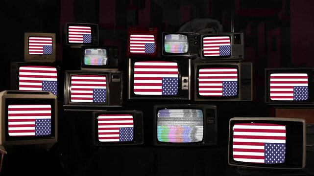 Retro TV Display with Upside-Down US Flag as a Protest Symbol - 4K
