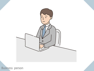 デスクワークをしているビジネスマンのイラスト