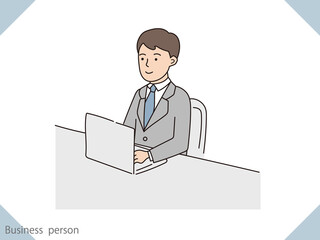 デスクワークをしているビジネスマンのイラスト