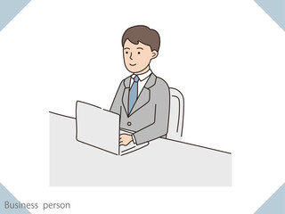 デスクワークをしているビジネスマンのイラスト