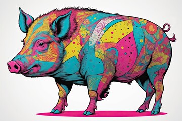 Pop Art Boar: A full-body Pop Art depiction of a boar