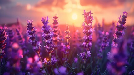 Naklejka premium Lavender Field at Sunset