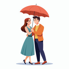 vector beautiful couple under umbrella