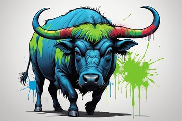 Obraz premium Graffiti-Style Buffalo: A full-body graffiti-style illustration of a buffalo