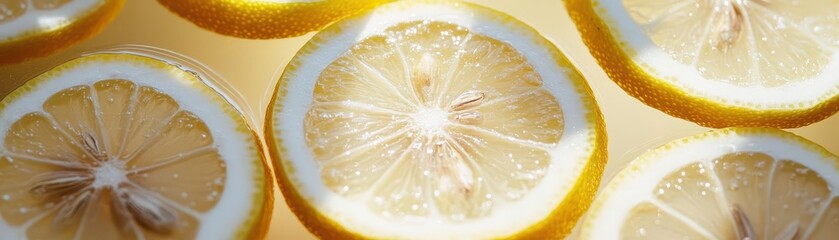 Lemon slices floating in iced tea, highlighting their refreshing nature, focus on the slices, vibrant, double exposure, summer garden backdrop