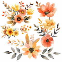 Obraz premium 花、葉、植物の水彩イラストGenerative AI 