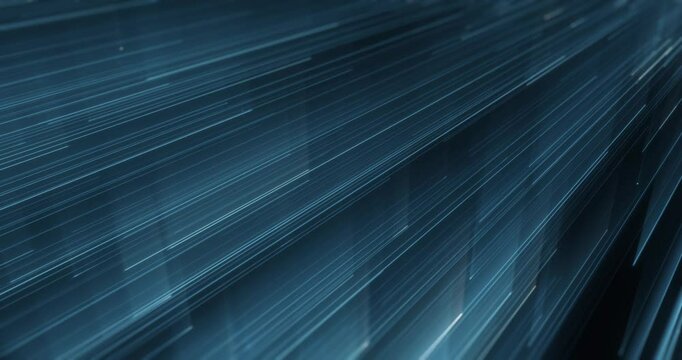Digital frontier in this futuristic cyberspace. Abstract lines of blue light weave a network of modern technology. 3D render, 4K loop