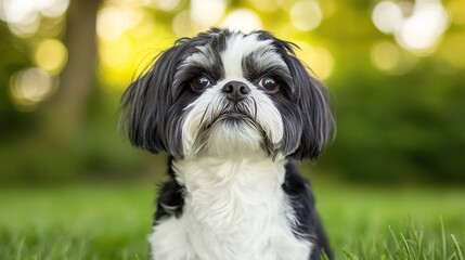Black and White Shih Tzu: Detailed Illustration of a Shih Tzu Dog in Classic Black and White Colors. A high-contrast image showcasing a Shih Tzu with its distinctive black and white coat. 