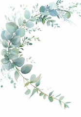 Obraz premium Wedding Invitation Template Featuring Eucalyptus Leaves on a White Background with Text Space