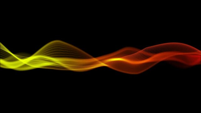 Futuristic yellow and Orang trapcode form wave animated background. Abstract technology Particles wavy animation. Animated dots on isolated black background.