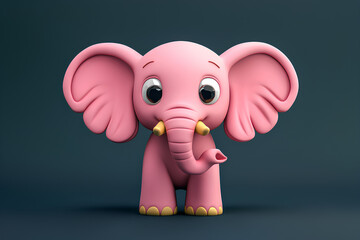 A cute pink cartoon elephant with large ears and a trunk, standing on a dark grey background.
