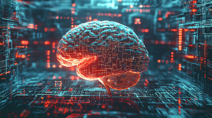 Futuristic Depiction of Brain and Artificial Intelligence Integration
