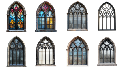 Glass windown Gotic style 8 type on transparent background.	
