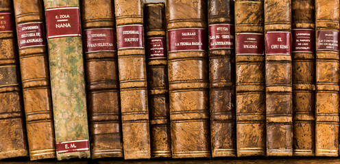 Cuba, Havana, old books with leather bindings. 2016-03-30