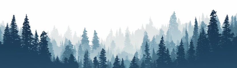 Seamless Pine Forest Pattern with Gradient from Light Gray to Dark Blue on White Background