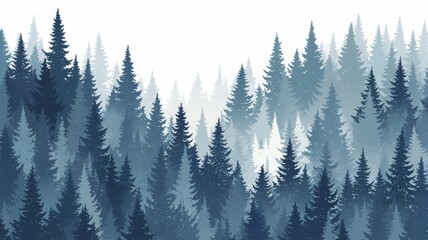 Obraz premium Seamless Pine Forest Pattern with Gradient from Light Gray to Dark Blue on White Background