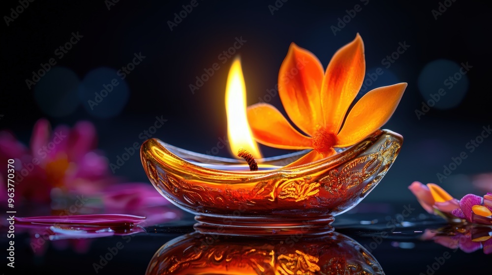 Poster a lit candle with flower