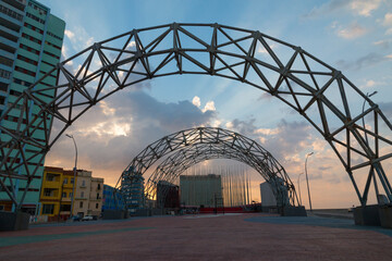 Cuba, Havana. Monte de las Banderas Plaza near the American Embassy and the Malecon. 2016-03-26