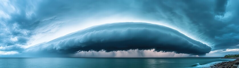 Fototapeta premium Dramatic storm clouds gathering over the ocean, intense weather, approaching storm