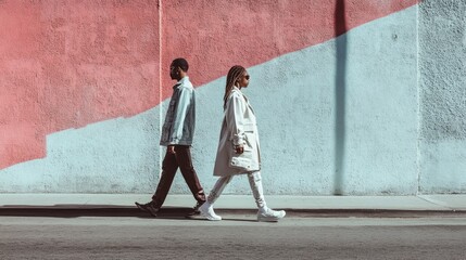 Fashion disparity captured: photograph a duo with one in stylish, high-cost designer wear and the other in worn, budget-friendly clothing