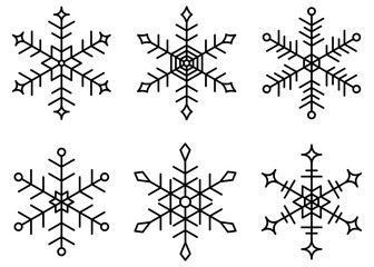  雪の結晶のアイコンセット、線画アイコン