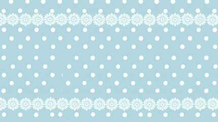 Light blue background with white polka dots and lace border, seamless pattern, pastel color palette