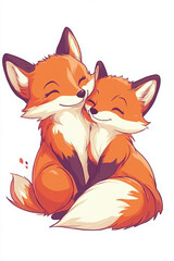 fox cute animal love couple wildlife portrait illustration orange furry nature friendship art drawing happy adorable emotions together characters cartoon 