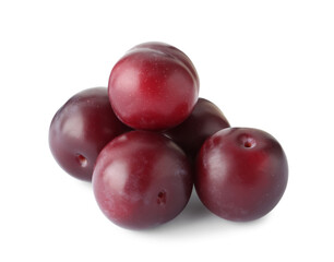 Group of fresh ripe plums isolated on white