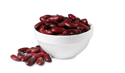 Dried red beans in bowl isolated on white