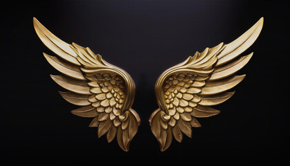 Obraz premium The logo design of the bird wings is a beautiful golden bird wing on a black background.