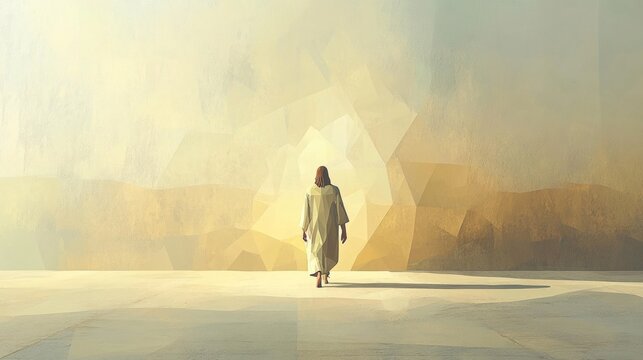 Messiah. Man walking in the desert. 3D rendering. Toned image. Abstract background.