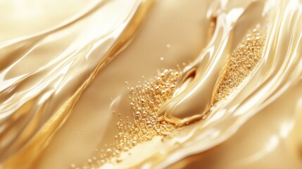 Golden Liquid with Shimmering Glitter Abstract Background Texture