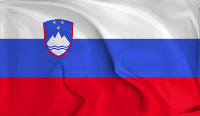 An up close view of Slovenia flag flying textures