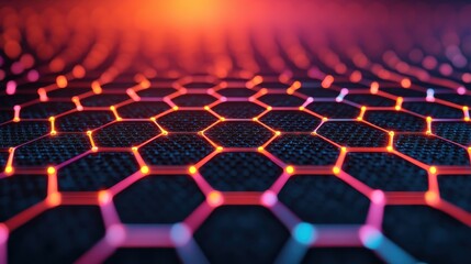 Obraz premium A close up of a hexagonal pattern with red and blue lights