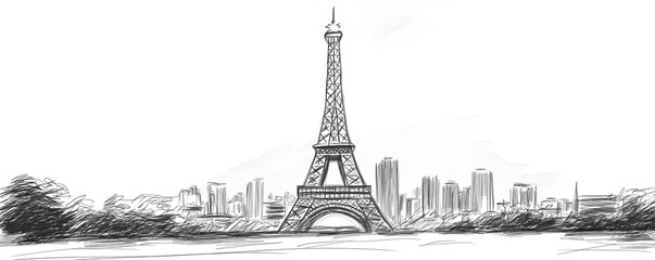 Eiffel Tower Sketch with City Skyline in the Background