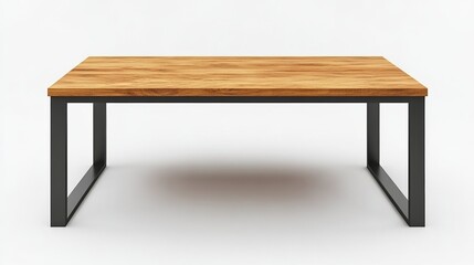 Fototapeta premium Stylish dining table with a natural wood top and modern metal legs, perfect for contemporary interiors and functional spaces.