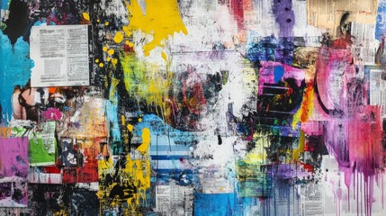 Fototapeta premium Abstract expressive artwork with vibrant colors, textures, and mixed media, creating a dynamic and visually engaging composition.