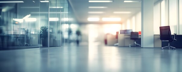 Modern Office Interior with Glass Walls and a Single Chair