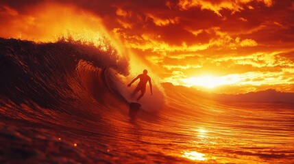 Dramatic Apocalypse: Surfer Rides Fiery Wave in Desperate Bid to Survive